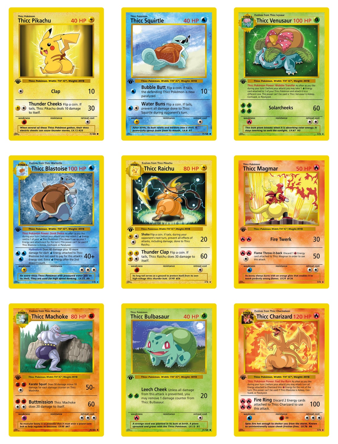 Thicc Pokemon 30 Card Set Sheet OnlyCharizard Blastoise | Etsy
