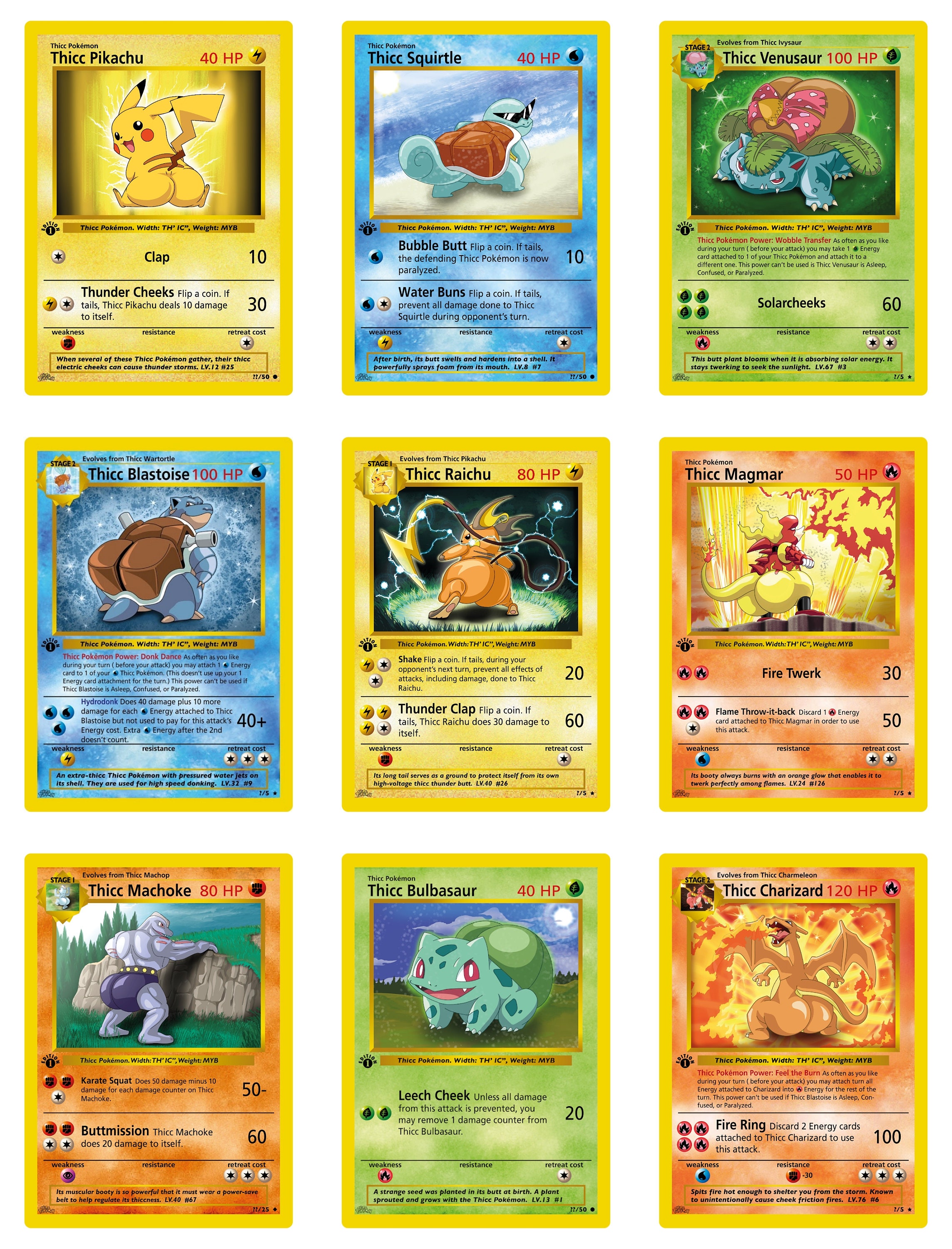 Thicc Pokemon 30 Card Set Sheet OnlyCharizard Blastoise Etsy Thicc Pokemon 30 Card Set Sheet OnlyCharizard Blastoise Etsy
