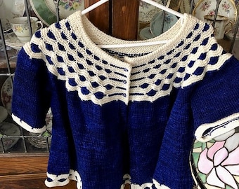 Hand knit women’s cardigan dark blue Medium
