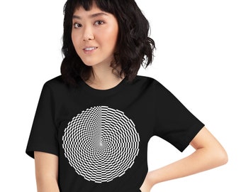 Square Spiral Op Art Unisex T-shirt | Abstract Funky Optical Illusion Checkboard Pattern | Black & White Urban Streetwear Apparel