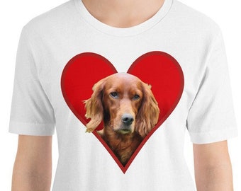 Irish Red Setter Herz Unisex T-Shirt | Süßes Rotes Setter Geschenk | Setter Liebhaber Geschenk | Hundemama und Hund Papa Irish Setter T-Shirt 