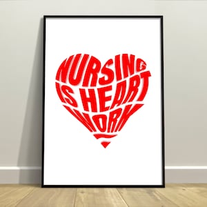 Omvårdnad är hjärtearbete, oramad poster | Hjärta för älskade sjuksköterskor och vårdgivare | Tack till julsjuksköterska - Tryck för vårdhem | Snygg matt finish
