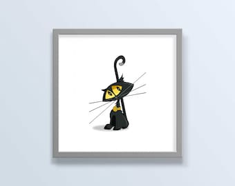 Cute Black Cat Print for Kids Room - Adorable Cartoon Kitten Unframed Print, Fun Farm Animal Nursery Wall Art, Adorable Farm Baby Cartoons