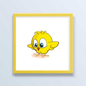 Cute Chick Print for Kids Room - Adorable Cartoon Chick Square Unframed Print, Fun Farm Animal Nursery Wall Art, Adorable Farm Baby Cartoons