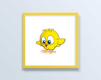 Impresión de pollito adorable para habitación de niños: impresión cuadrada sin marco de pollito adorable de dibujos animados, arte de pared divertido de animales de granja para guardería, adorables dibujos animados de bebés de granja