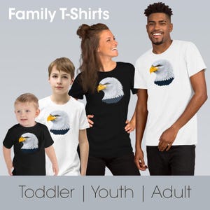 Maglietta con testa d'aquila calva per famiglie / Mamme, papà e bambini patriottici americani / Idee regalo per gli amanti dell'aquila / Adulti, ragazzi e bambini piccoli