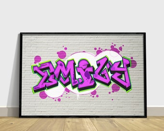 Personalised Name Graffiti Poster - Purple | Urban Street Art for Kids or Teenager Room | Hand Drawn Urban Graffiti Font | Unframed Print