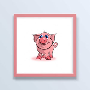 Impresión de cerdito adorable para habitación de niños: impresión sin marco de cerdito de dibujos animados adorable, arte de pared divertido de animales de granja para guardería, adorables dibujos animados de bebés de granja