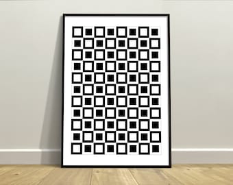 Quadrat im Quadrat Pop Art Poster | Abstrakte funky Wandkunst | Optische Täuschung Bewegtes Muster | Wohnkultur | Schwarz & Weiß ungerahmt Druck