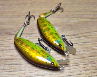 V.H.L 65mm-4gr floating,two piece,trout lure.Treble hooks. Slow sinking. Handcrafted. Gift for fisherman.