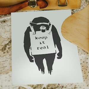 Keep It Real Monkey Stencil, Banksy Monkey Artworks, Street Art Graffiti Template, Airbrush Spray Paint Stencils, Custom Urban Mural Art