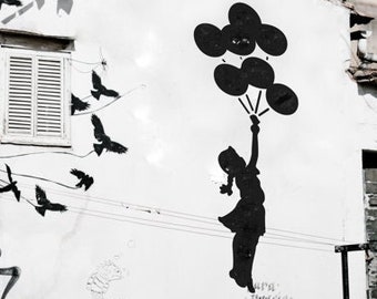 Flying Balloon Girl Stencil, Banksy Artworks, Custom Street Graffiti Mural Art, Reusable Wall Decor Airbrush Spray Paint Stencils