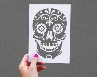 Mexican Sugar Skull Stencil , Skull Stencils for Day of the Dead Decor, Halloween Decor, Fall Stencils for Wood Sign, Pumpkin Carving