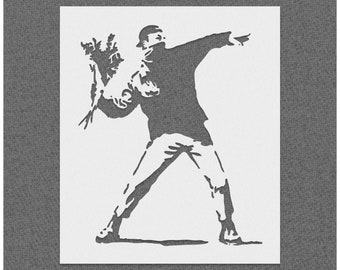 Banksy Art Rage Flower Thrower Stencil - 250 Micron Thick Mylar Stencil - Reusable, Durable, Flexible