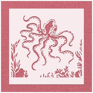 Octopus Stencil | Octopus Wall Art Stencil | Reusable Stencils for Painting | Seaweed Stencils | Kids Room Decor | Mylar Plastic Stencils