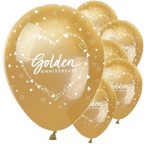 Pack of 6 50th Golden Wedding Anniversary Latex Balloons 12" Latex Occasion Decorations