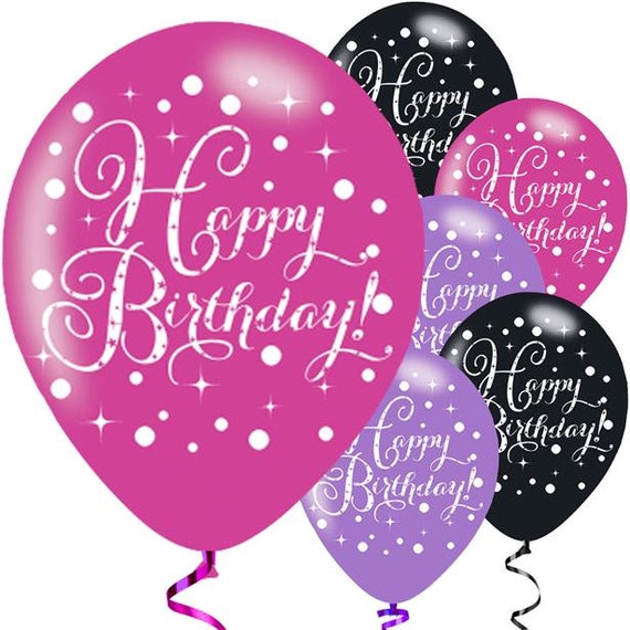 6 Happy Birthday Pink Mix Sparkling Celebration Balloons - Etsy UK