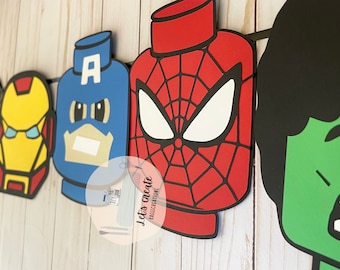 Superhero banner, Brick Superhero decor, Superhero Party decor, Superhero Birthday garland