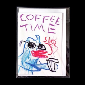 Tarjeta de felicitación Coffee Time Bird, incluye sobre (interior en blanco), de Natty Peterkin