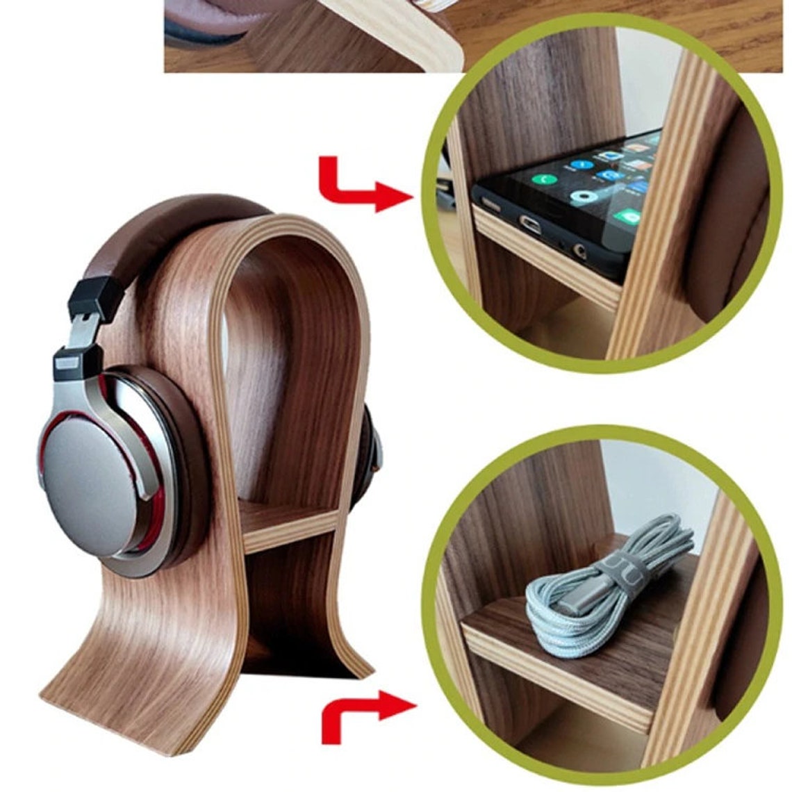 Headphone Stand Wooden Headset Hanger Hook U Shape Earphone Etsy