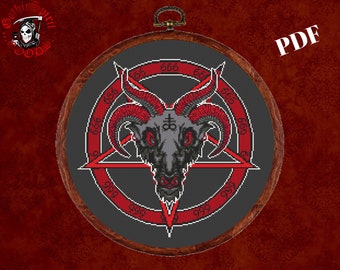 Baphomet Demon 666  Gothic Cross Stitch Pattern For Black Fabric  -  Easy , Modern
