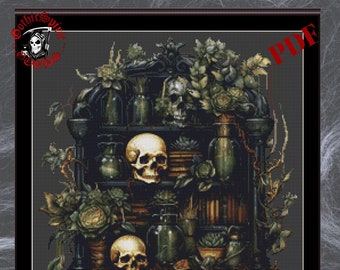 Vintage  Alchemical Composition  ,Thanksgiving Cross Stitch Pattern For Black Fabric  -  Easy , Modern