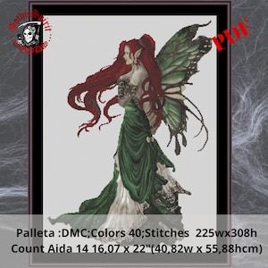 Beautiful Mythological Elf Gothic Cross Stitch Pattern For Black Fabric  -  Easy , Modern