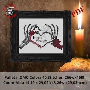 Skeleton Hands - Heart,Halloween ,Creepy Valentines, Gothic Cross Stitch Pattern For Black Fabric  -  Easy , Modern