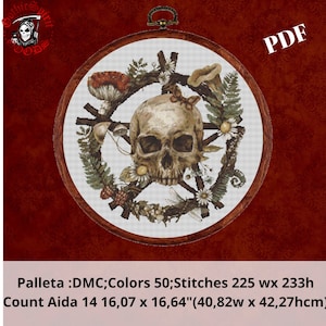 Pentagramm und Schädel Gothic Kreuzstich Muster für schwarzen Stoff - einfach, modern