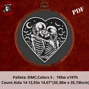 Heart - Love to Dead Gothic Cross Stitch Pattern For Black Fabric  -  Easy , Modern