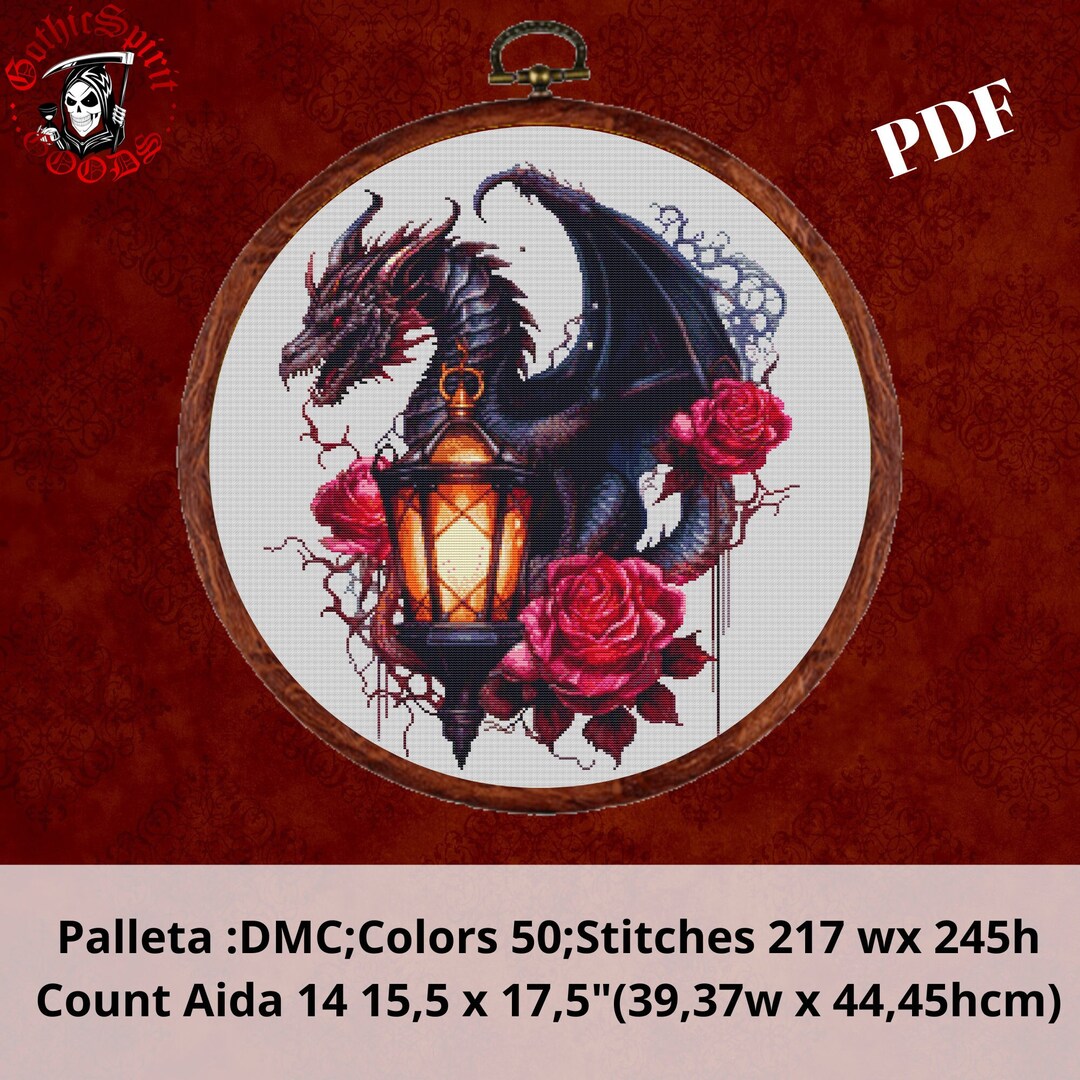 Gothic Fantasy Dragon 3, Gothic Cross Stitch Pattern for Black Fabric ...