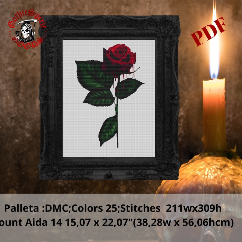 Bleeding Rose Cross Stitch Pattern PDF Gothic Cross Stitch Etsy