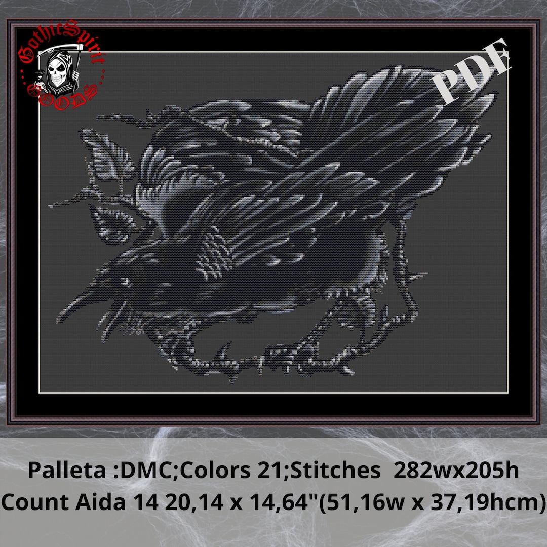 Raven Gothic Cross Stitch Pattern for Black Fabric - Easy , Modern - Etsy