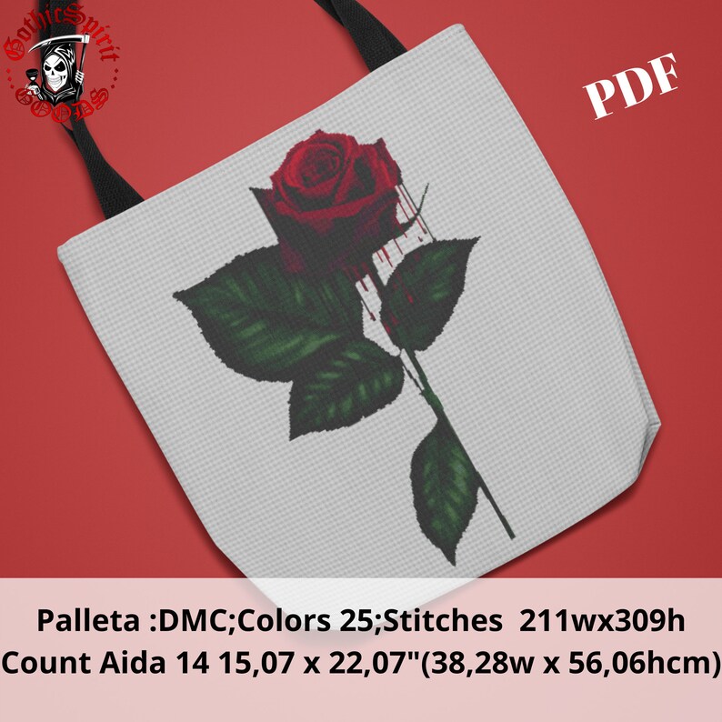 Bleeding Rose Cross Stitch Pattern PDF Gothic Cross Stitch Etsy