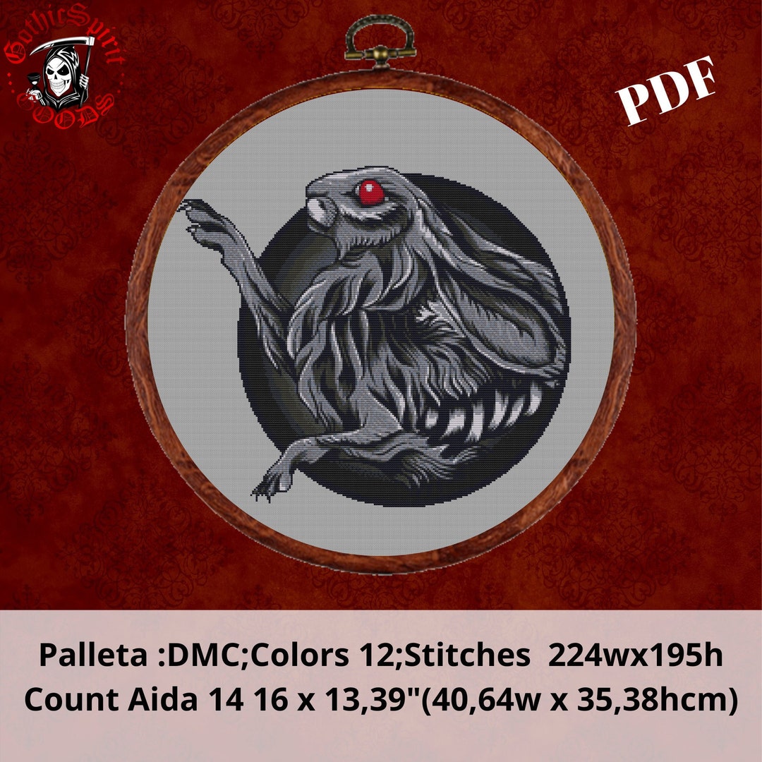Creepy Easter Bunny Gothic Cross Stitch Pattern for Black Fabric - Easy ...