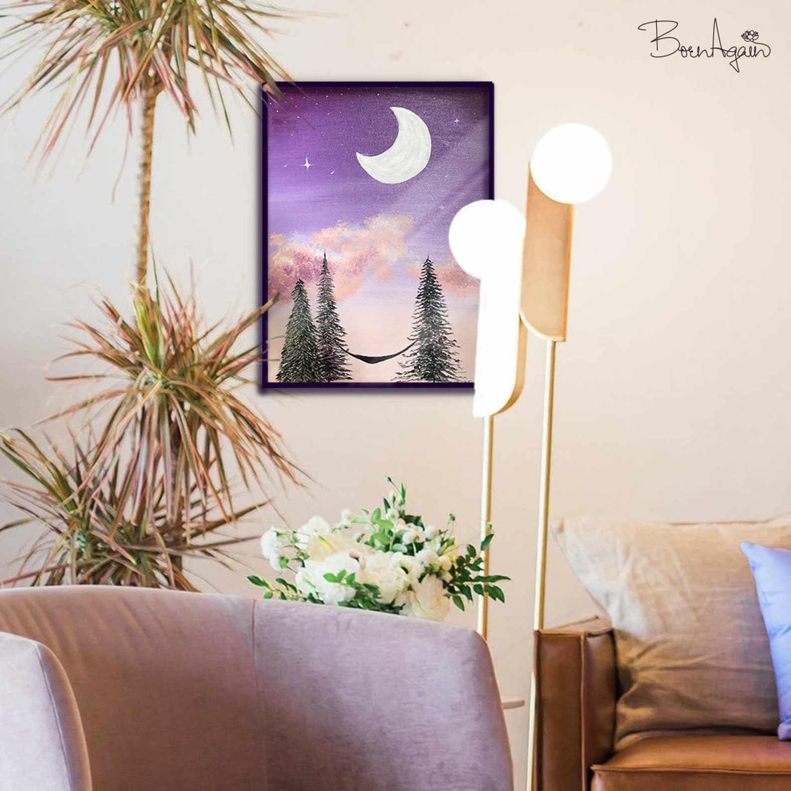 Mond Gemälde Handgemachte Kunst Dekor Wohndekor Wandkunst | Etsy