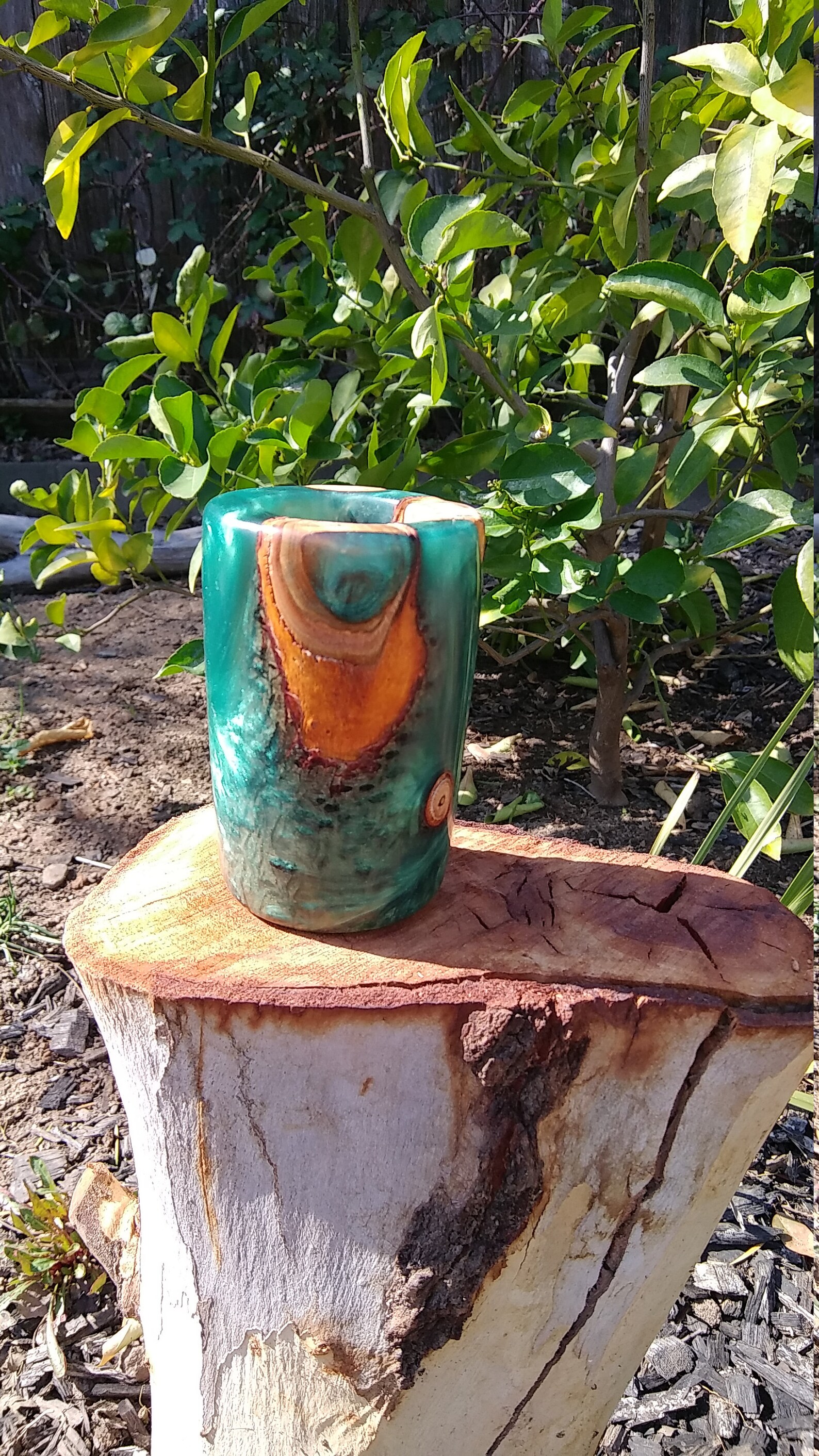 Peach Wood with Forest Green Resin with Glass Vase Insert Etsy