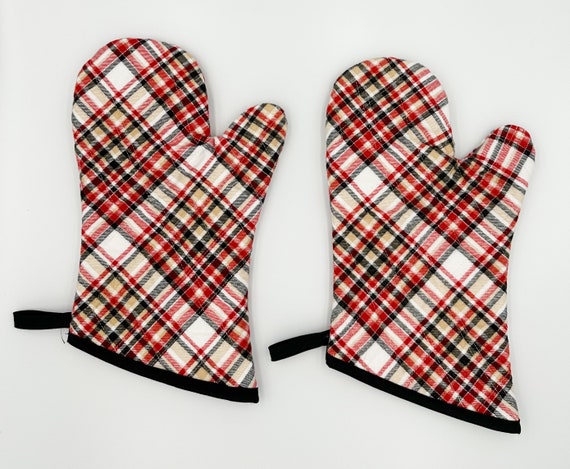 Cotton Fabric Oven Mitts with Insulating Thermal Lining - Machine Wash & Dry