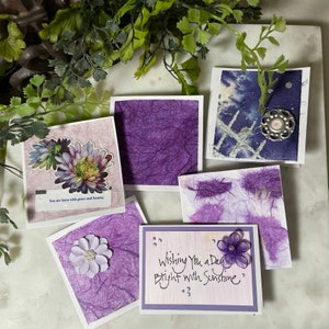 Handmade Original Art Greeting Cards using Collage & Mixed Media - Set/6 - Purple Series - Including Happy Birthday - others Blank inside