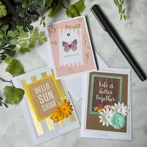 Tarjeta de felicitación de arte original - Mini y tarjetas pequeñas - Set / 3 tarjetas de regalo divertidas - Hola sol, celebrarte, La vida es mejor...