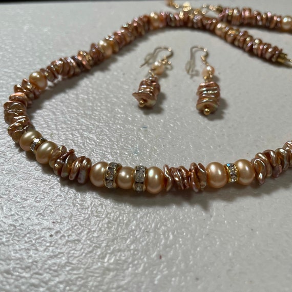 Freshwater Champagne Potato/Chip Pearls Earring Set (Necklace is SOLD OUT) - Original Handmade Design