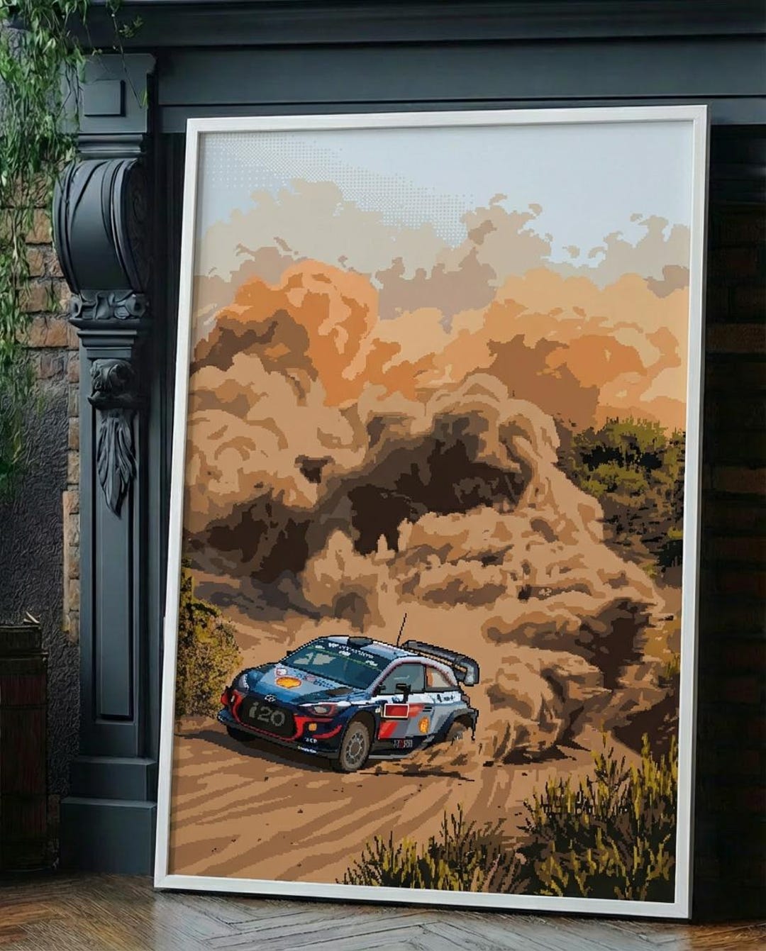 Pixel Art Rally Car Poster - Hyundai Dirt Track Print - WRC Dust Cloud ...