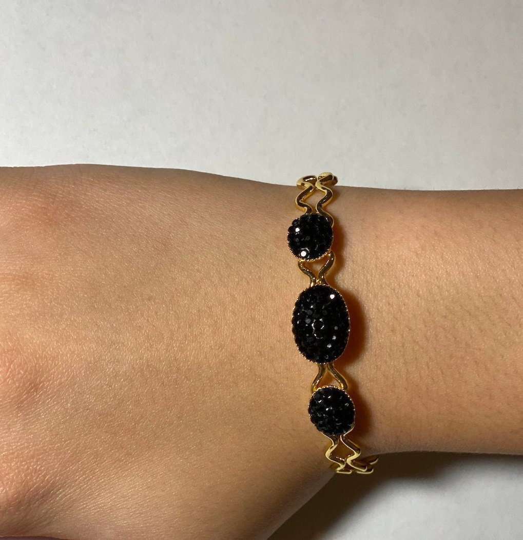 Black Stone Cuff Bracelet Etsy