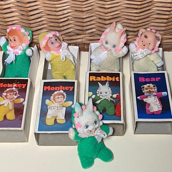 1970s Matchbox Doll ANIMALS Monkey | Bear | Rabbit 3” Vintage Baby William Miniature Beanie Hong Kong Collectible