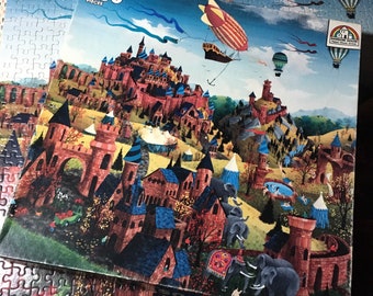 1980s FANTASY CITY LANDSCAPE Jigsaw Puzzle Robert LoGrippo 550 Piece Complete Vintage Random Happy House The Puzzle Collection 80s