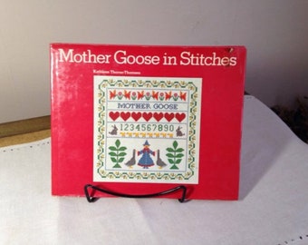 Mother Goose In Stitches 1970s Cross Stitch Needlepoint Book by Kathleen Thorne-Thomsen Craft Sewing Guide Embroidery