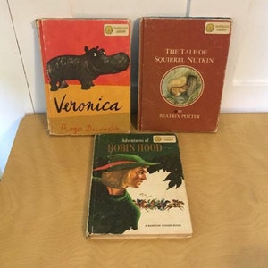 3 Vintage 60s Dandelion Library Reversible Childrens Book Series Collection Babar, Three Little Horses, Robin Hood, Pinocchio, Veronica