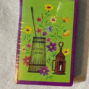Vintage 1970s 80s Playing Cards Sealed Deck BUTTER CHURN Lantern Flowers Purple and Green Colonial Theme