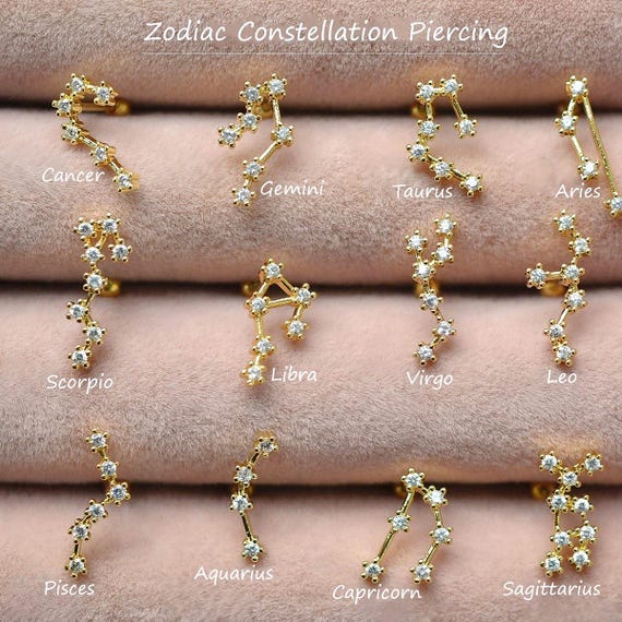Zodiac Constellation Piercing – Gold & Silver Astrology Stud