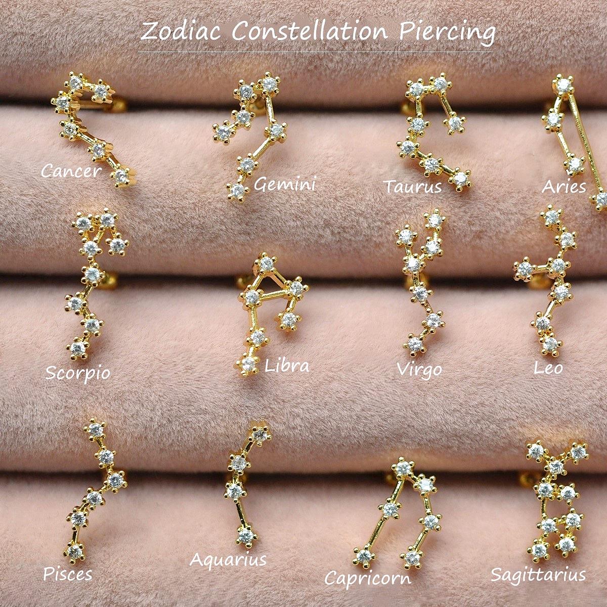 Zodiac Constellation Piercing – Gold & Silver Astrology Stud